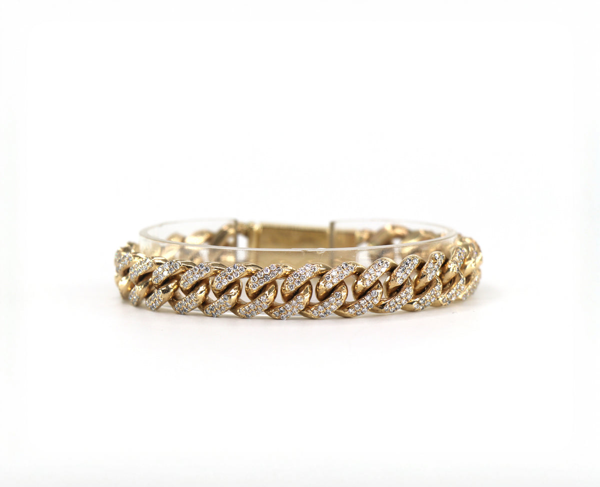 Cuban Link Diamond Bracelet, 14K Yellow Gold, Diamonds, 12.6mm