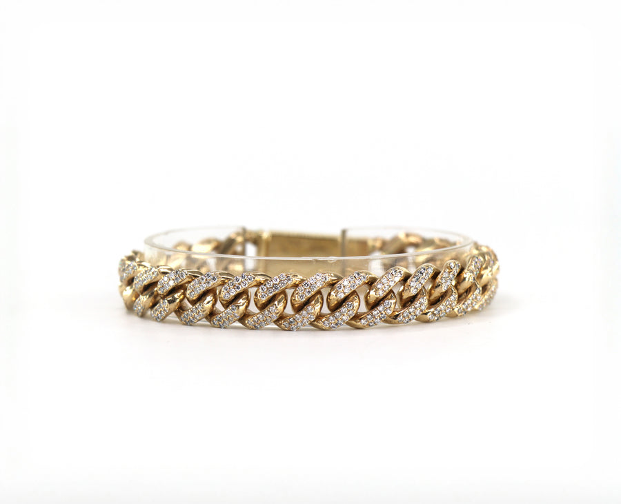 Cuban Link Diamond Bracelet, 14K Yellow Gold, Diamonds, 12.6mm
