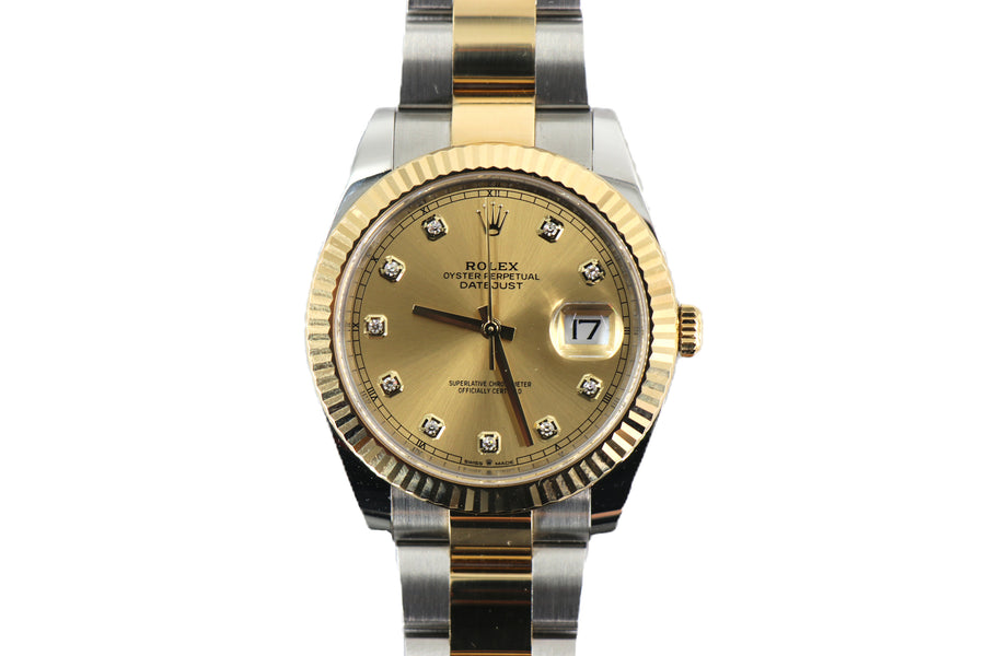ROLEX Datejust 126333 41mm Yellow Gold & Steel, Champagne Diamond Dial, Full Set