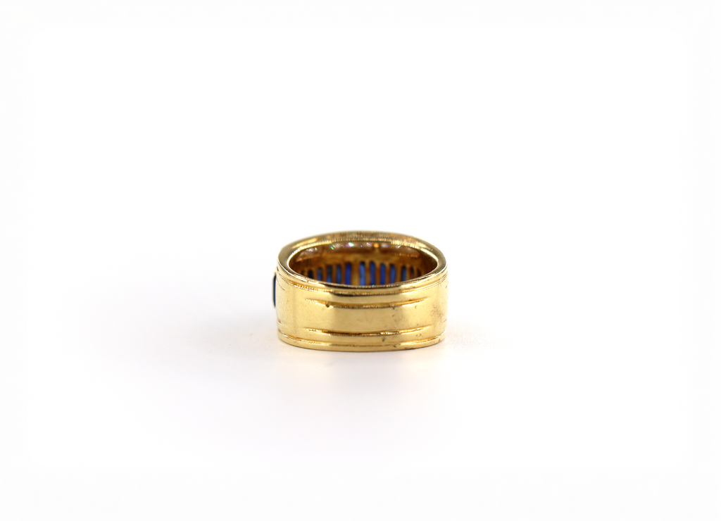 LE VIAN Baguette Sapphire Wide Ring 18K Yellow Gold, Sapphires, Size 6.5/ EU53