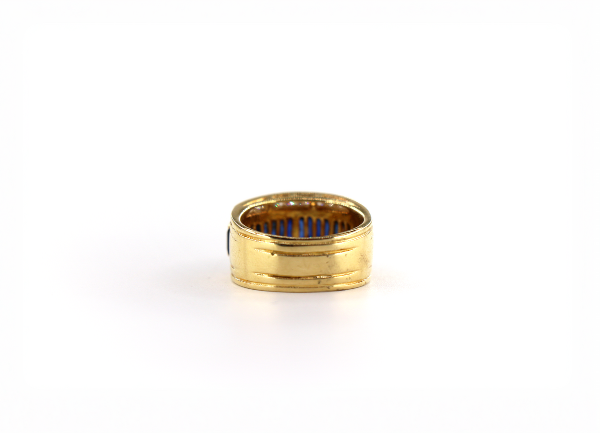 LE VIAN Baguette Sapphire Wide Ring 18K Yellow Gold, Sapphires, Size 6.5/ EU53