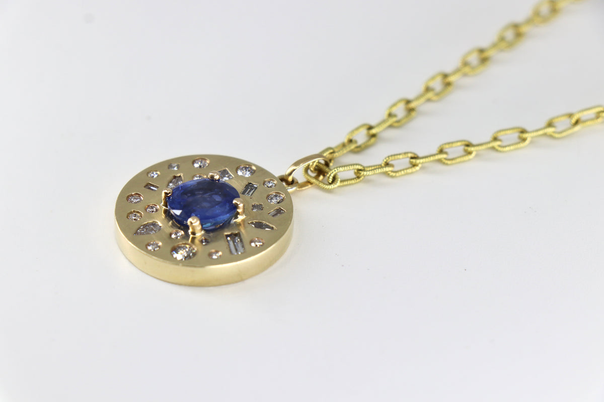 The Disc Sapphire & Diamond Pendant