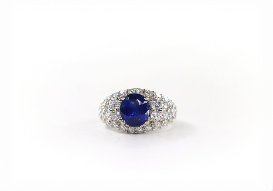 Sapphire Oval Cut Ring 18K White Gold, Sapphire & Diamonds, Size 6.5/ EU53