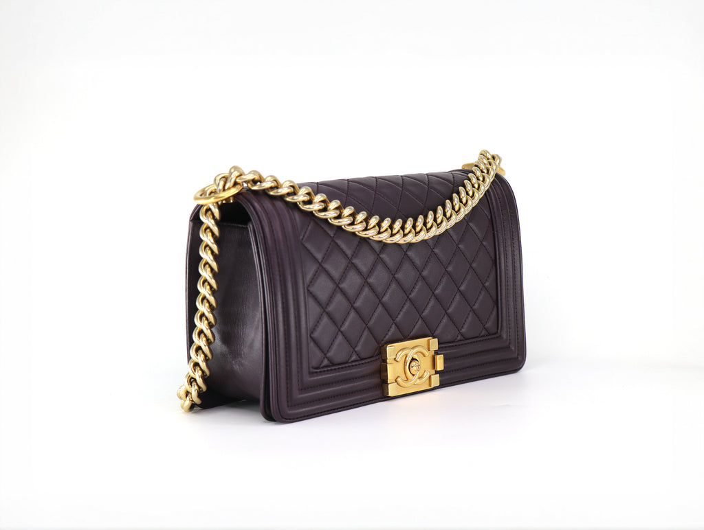 CHANEL Classic Boy Flap Bag, Stitched Chevron in Dk Purple, Discontinued