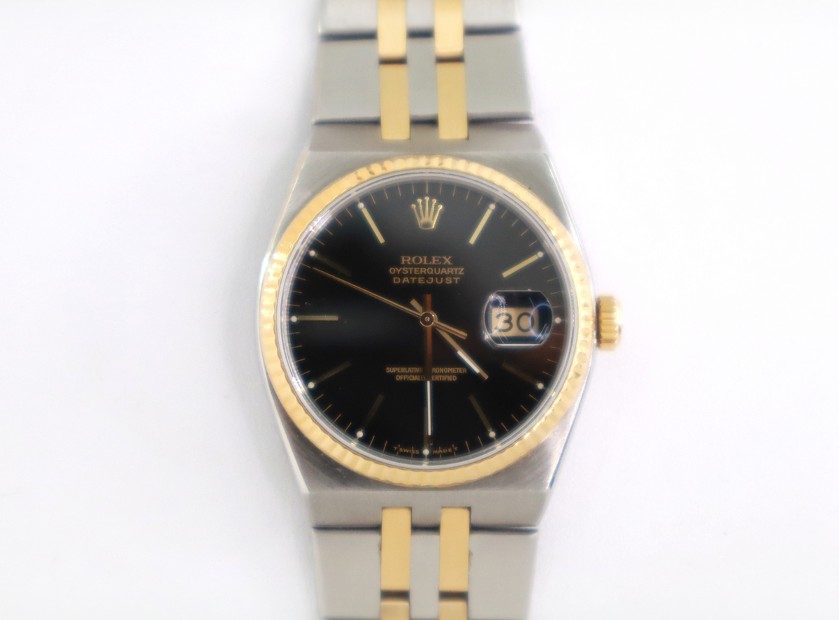ROLEX Oysterquartz Datejust 17013 36mm 18K Yellow Gold & Oysterteel, Black Dial