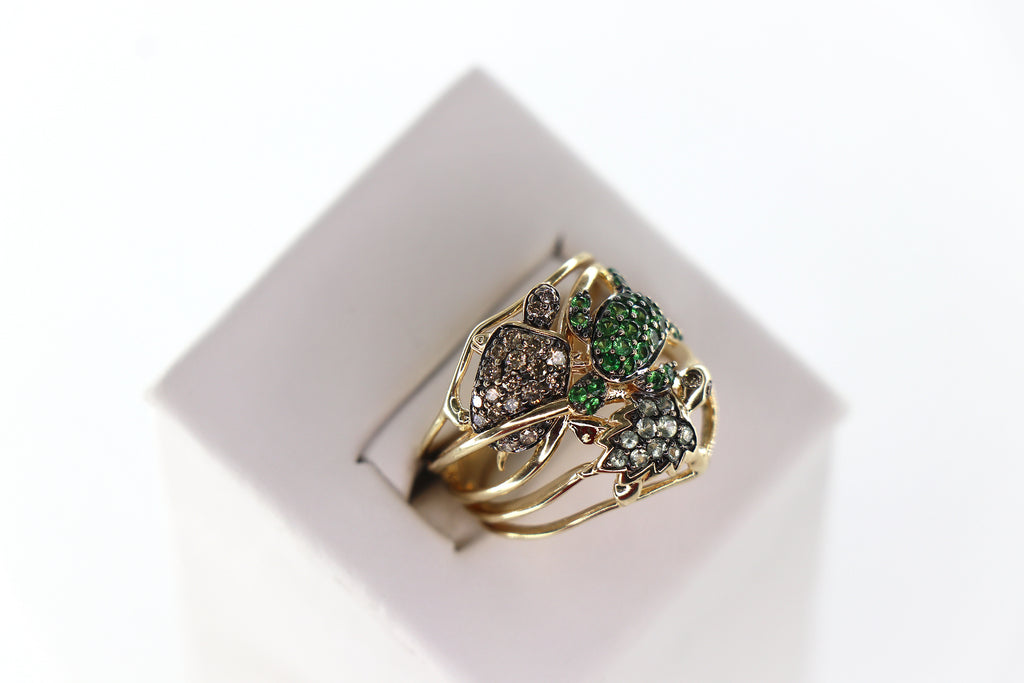 LE VIAN Turtle Ring 14K Honey Gold, Tsavorite & Diamonds, Size 7/ EU54