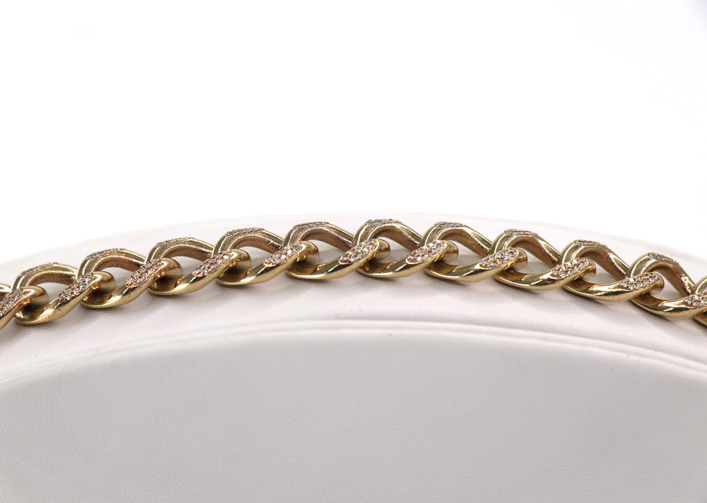 Cuban Link Diamond Bracelet 14K Yellow Gold, Diamonds, 13.7mm