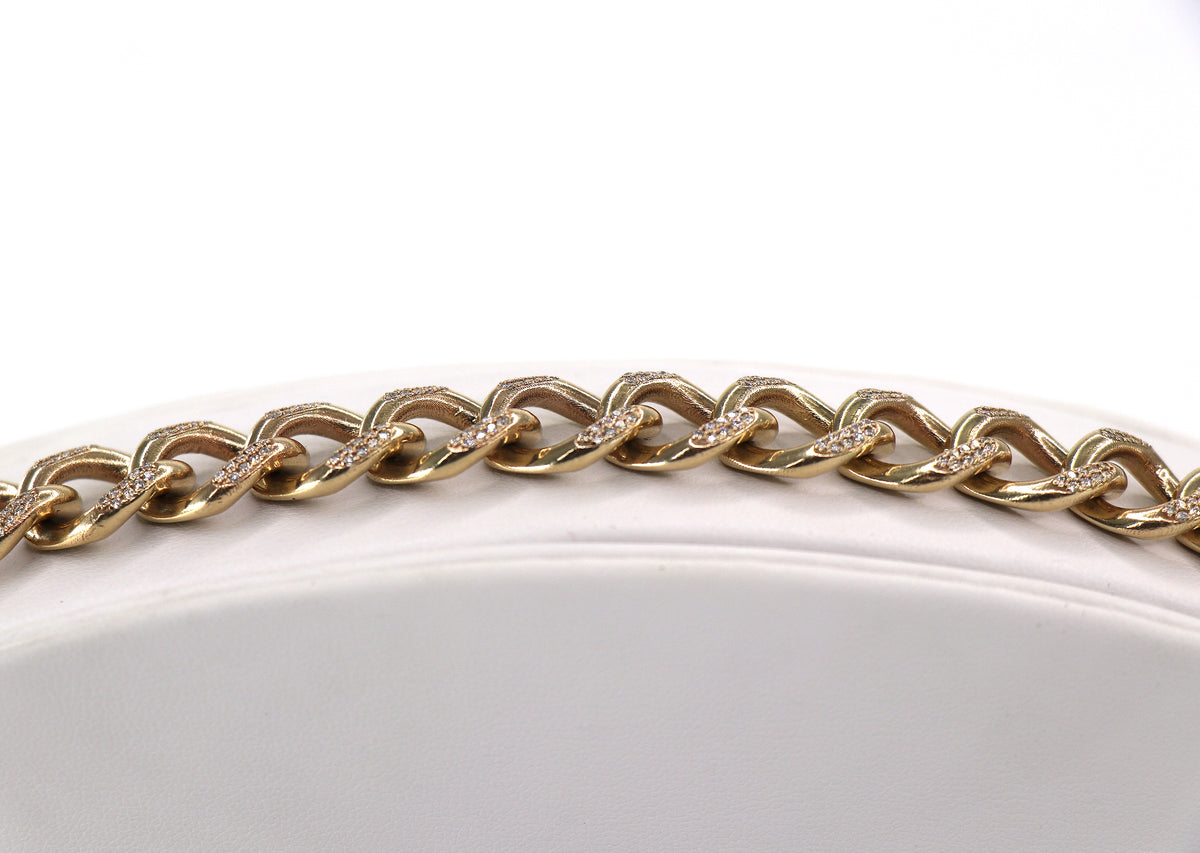 Cuban Link Diamond Bracelet 14K Yellow Gold, Diamonds, 13.7mm