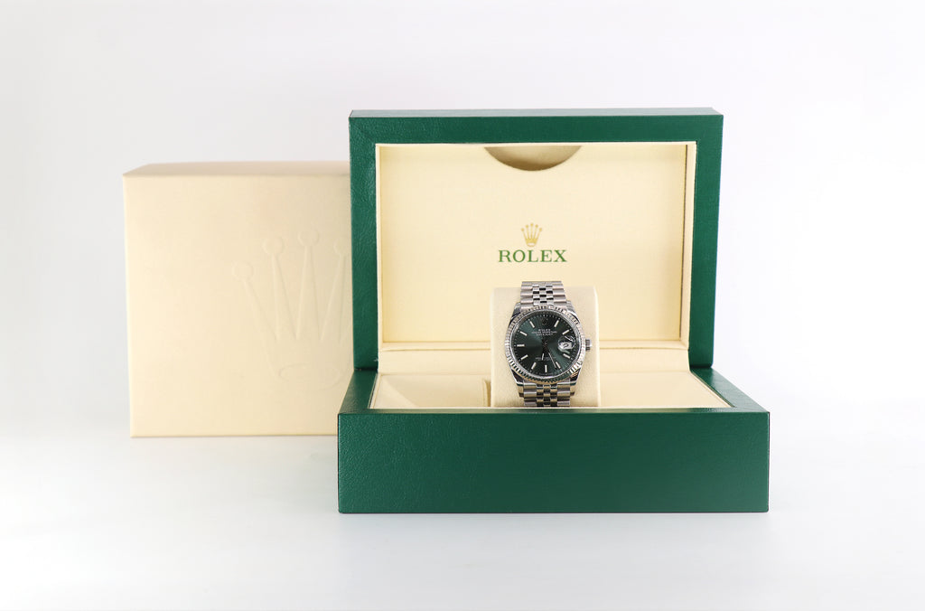 ROLEX Datejust 36 126234 36mm White Gold & Steel, Mint Green Dial, Watch & Box