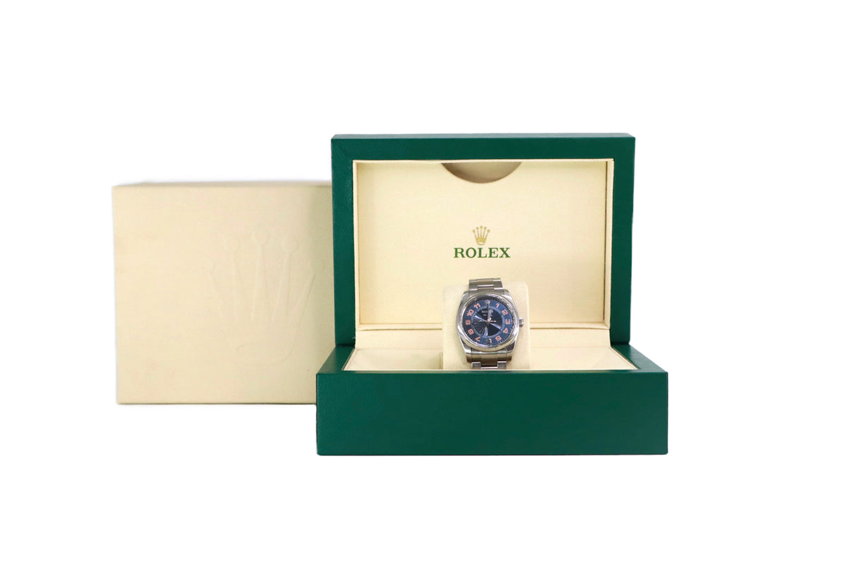 ROLEX Air-King 114200 34mm Oystersteel, Blue Concentric Dial, Watch & Box