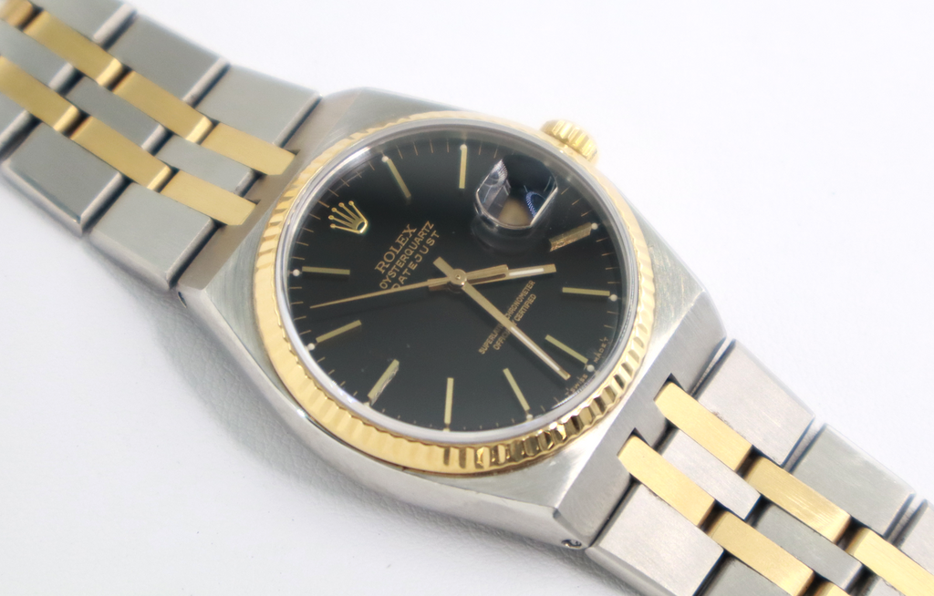 ROLEX Oysterquartz Datejust 17013 36mm 18K Yellow Gold & Oysterteel, Black Dial