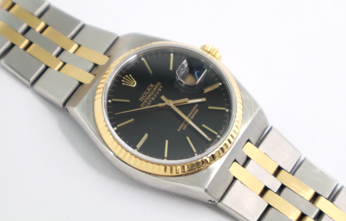 ROLEX Oysterquartz Datejust 17013 36mm 18K Yellow Gold & Oysterteel, Black Dial