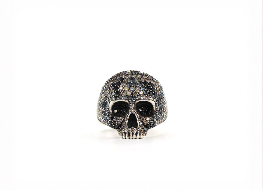 DAVID YURMAN Skull Ring, Sterling Silver, Black & Cognac Diamonds, Size 11/EU65
