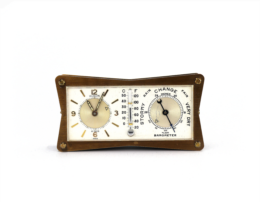 JAEGER-LECOULTRE Baro-Thermo Travel Alarm Clock, Gilt Brass in Gold, 1960s