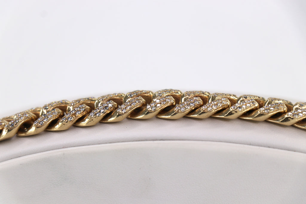 Cuban Link Diamond Bracelet, 14K Yellow Gold, Diamonds, 12.6mm