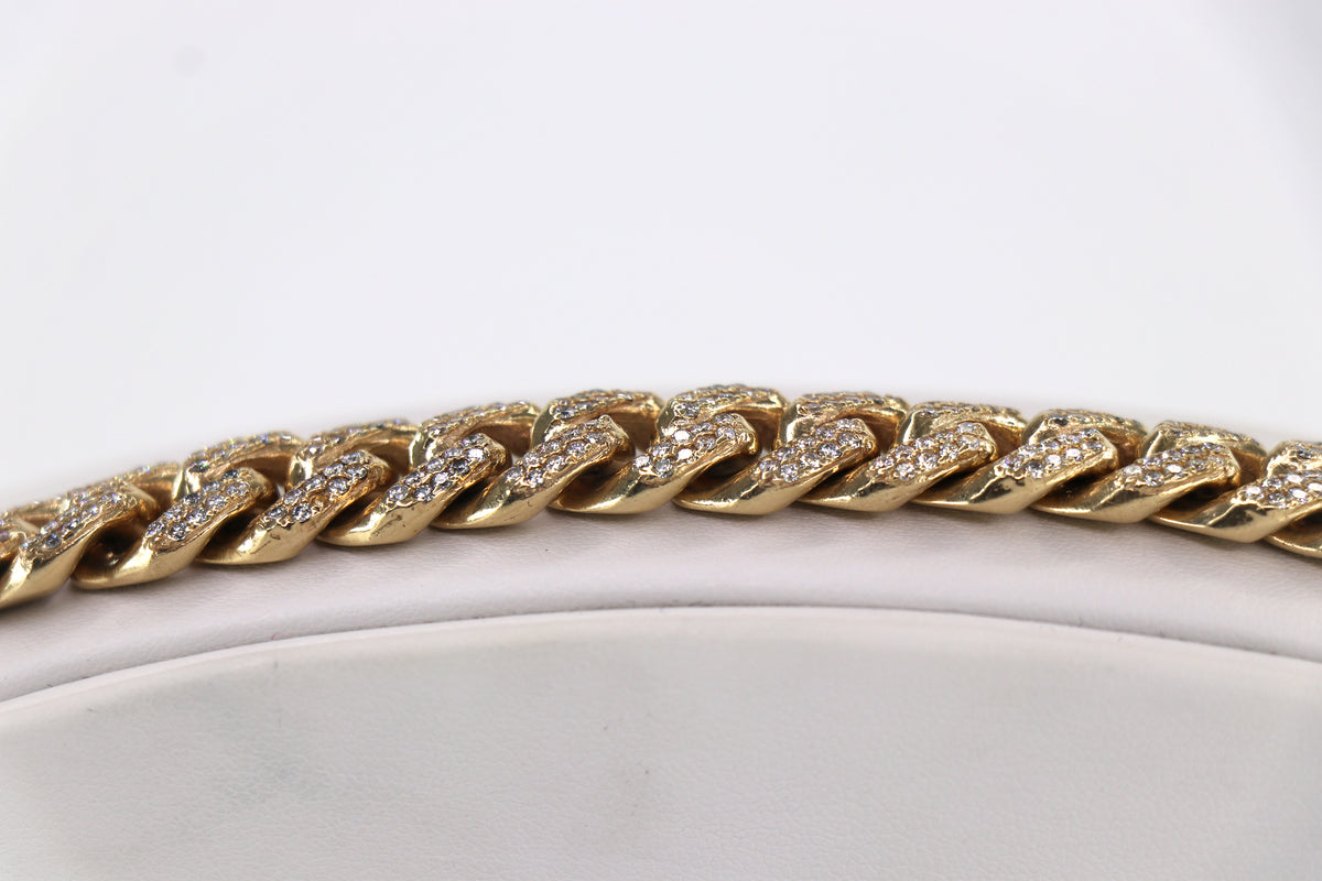 Cuban Link Diamond Bracelet, 14K Yellow Gold, Diamonds, 12.6mm