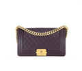 CHANEL Classic Boy Flap Bag, Stitched Chevron in Dk Purple, Discontinued