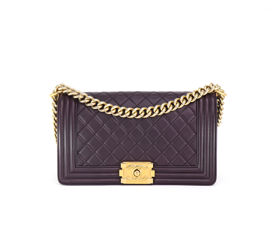 CHANEL Classic Boy Flap Bag, Stitched Chevron in Dk Purple, Discontinued
