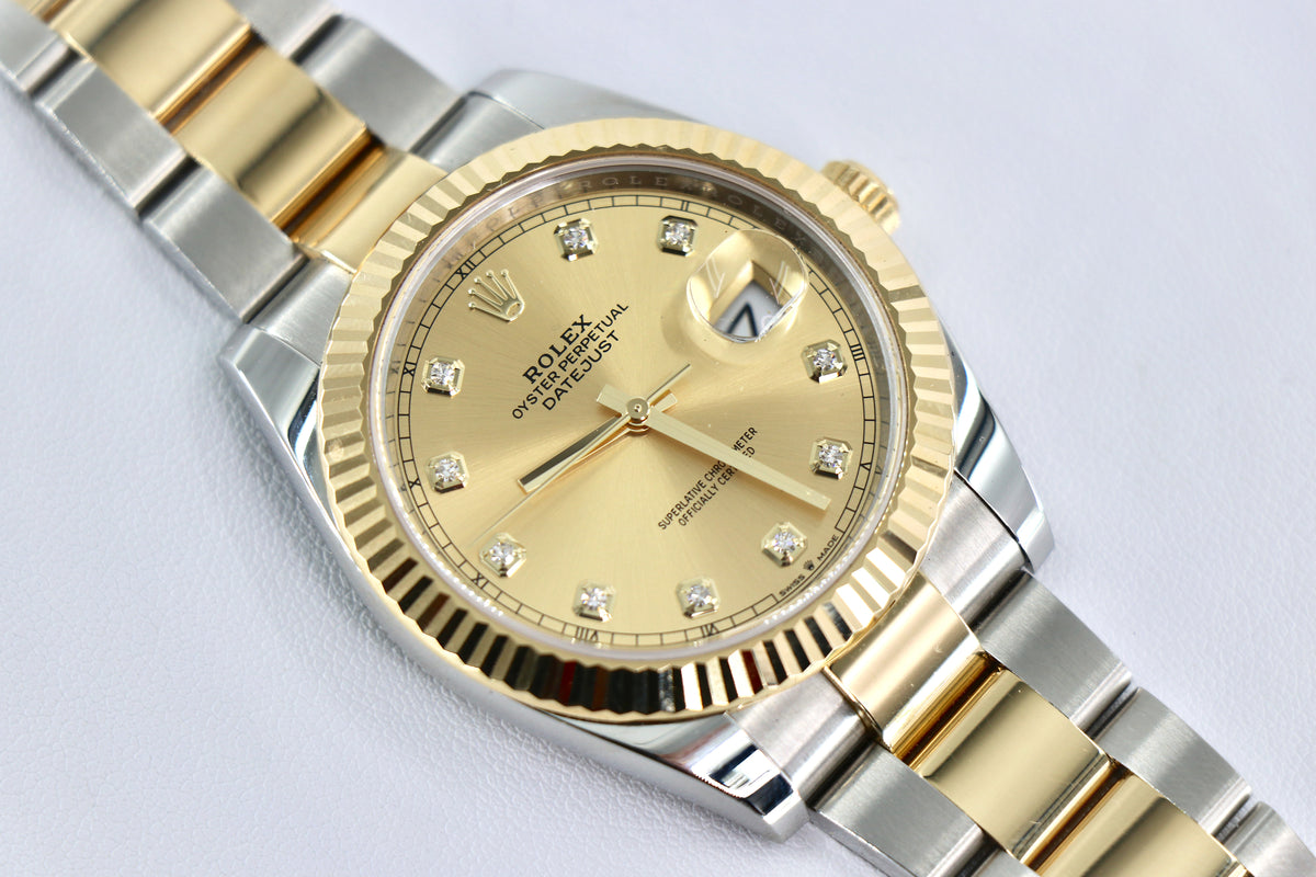 ROLEX Datejust 126333 41mm Yellow Gold & Steel, Champagne Diamond Dial, Full Set