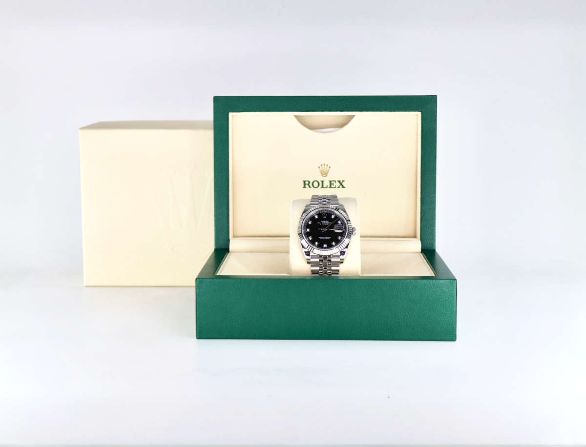 ROLEX Datejust 126334 41mm 18K White Gold & Steel, Black Diamond Dial, Full Set