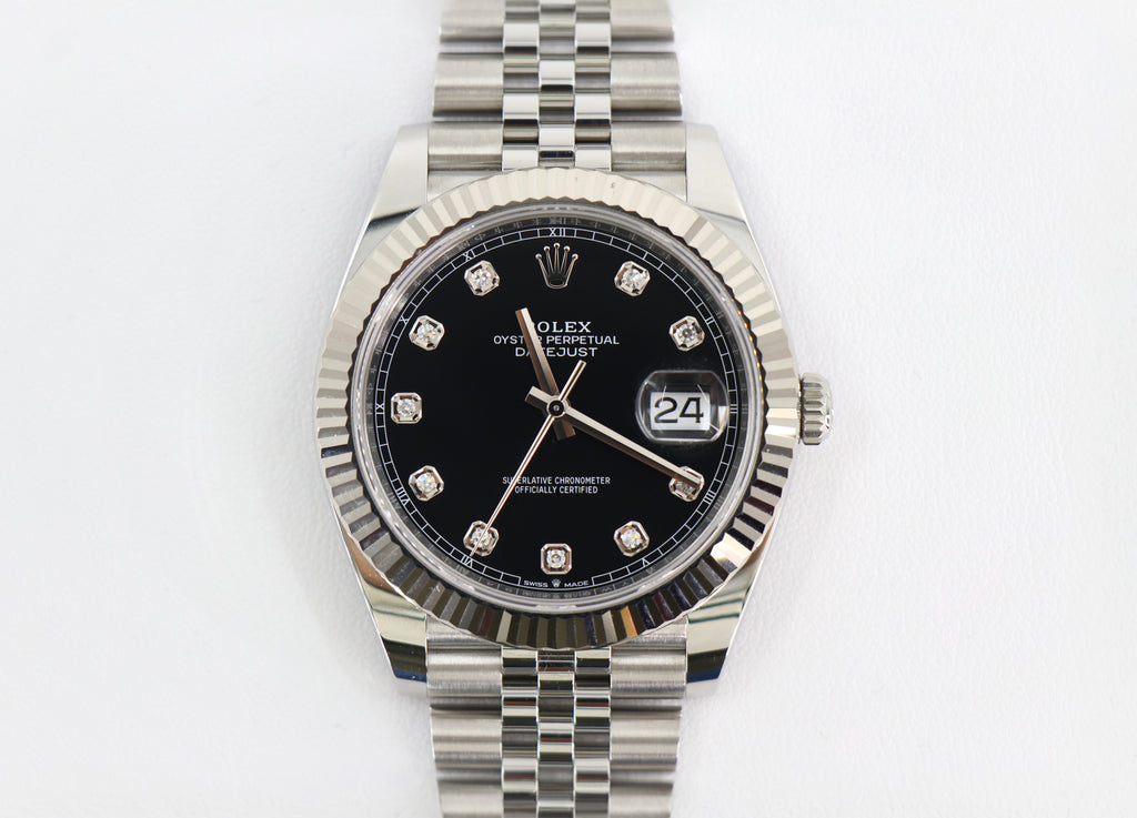 ROLEX Datejust 126334 41mm 18K White Gold & Steel, Black Diamond Dial, Full Set