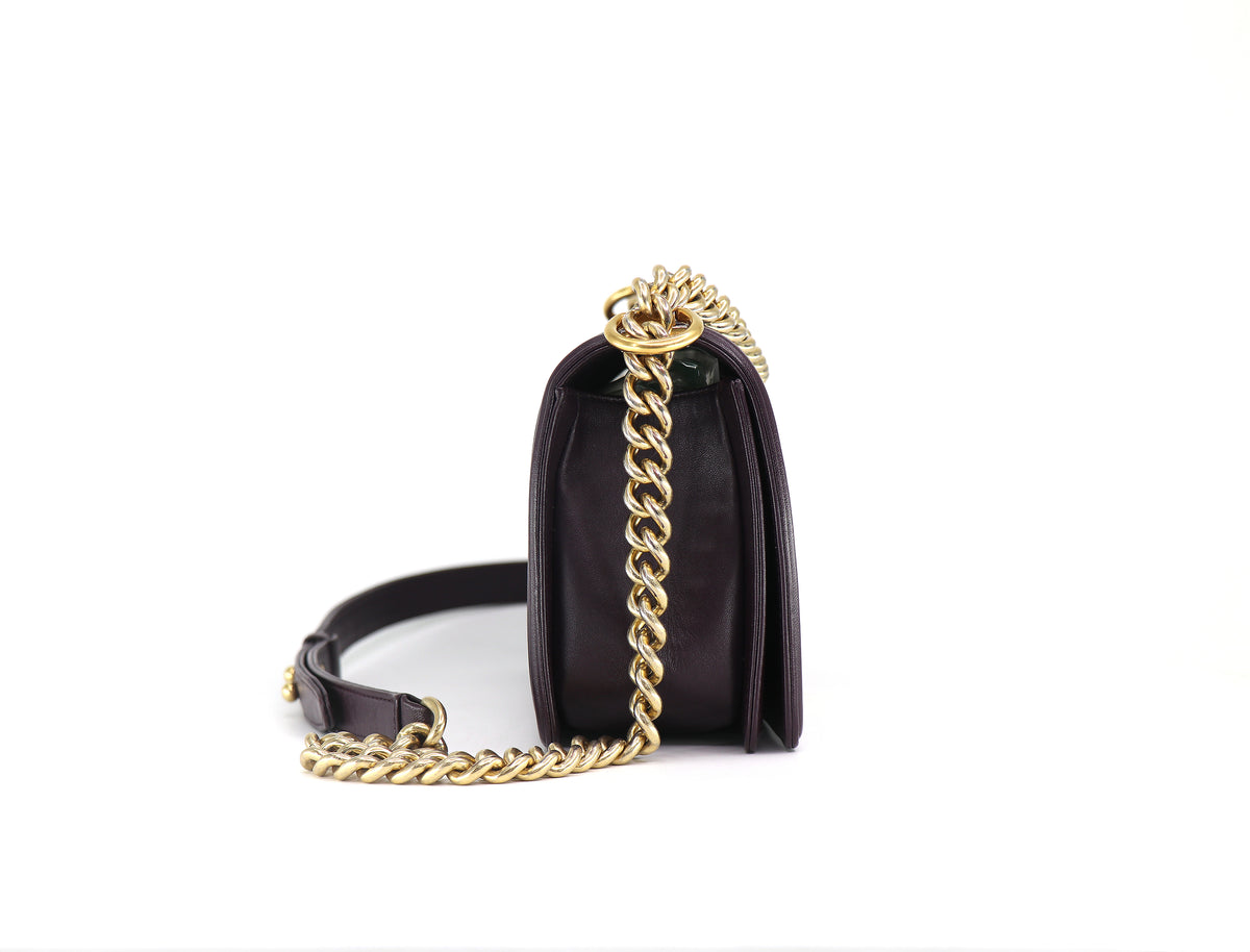 CHANEL Classic Boy Flap Bag, Stitched Chevron in Dk Purple, Discontinued