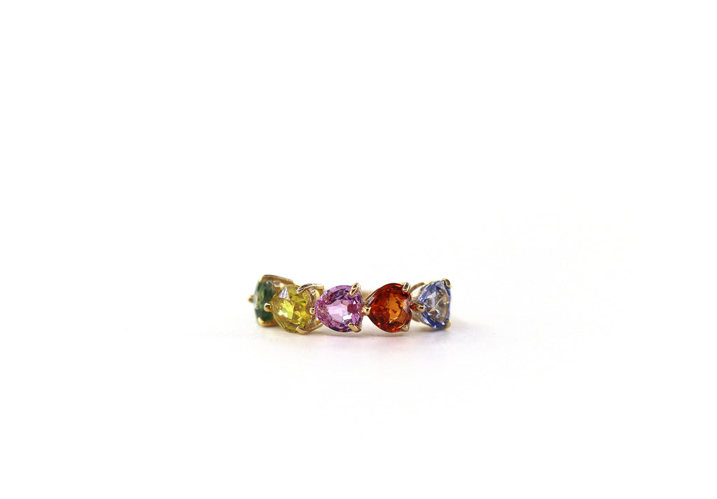 Multicolor Heart Ring 18K Yellow Gold, Sapphires, Size 5/ EU49
