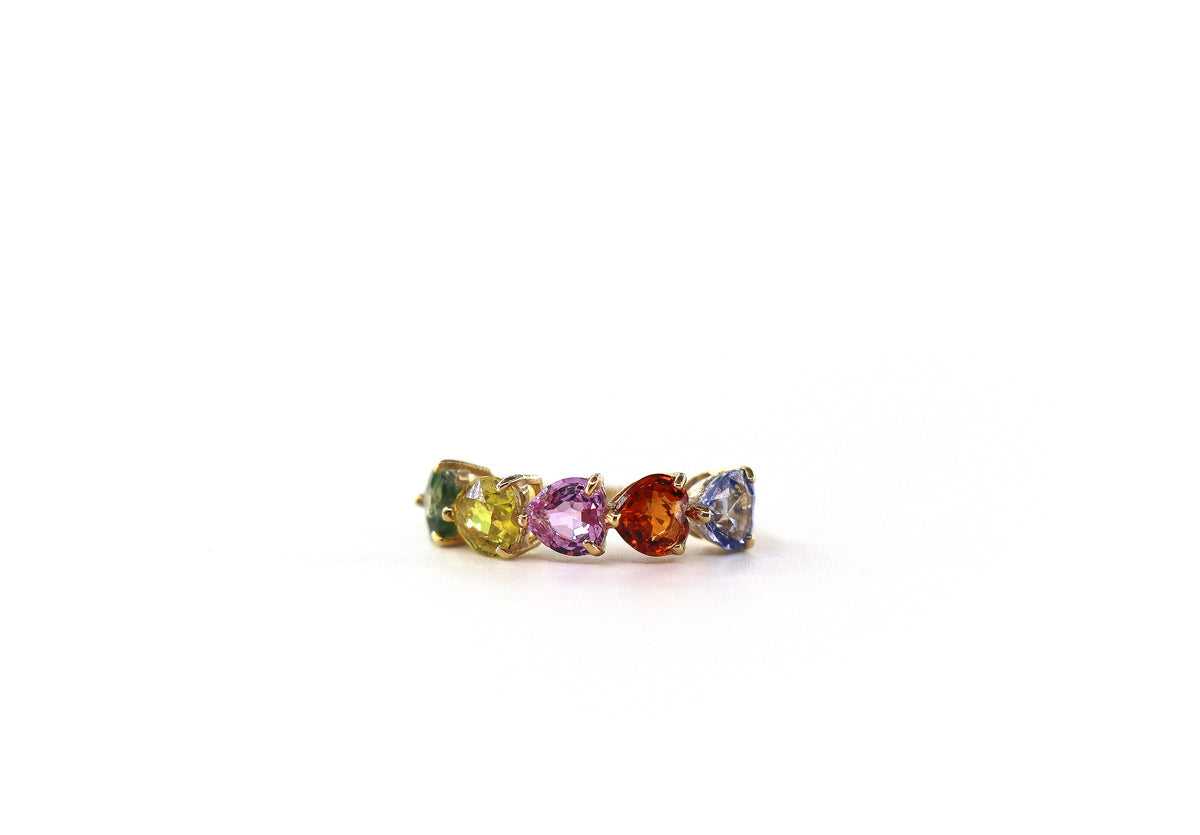 Multicolor Heart Ring 18K Yellow Gold, Sapphires, Size 5/ EU49