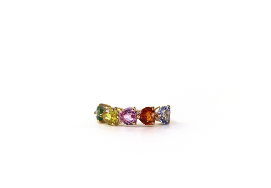 Multicolor Heart Ring 18K Yellow Gold, Sapphires, Size 5/ EU49