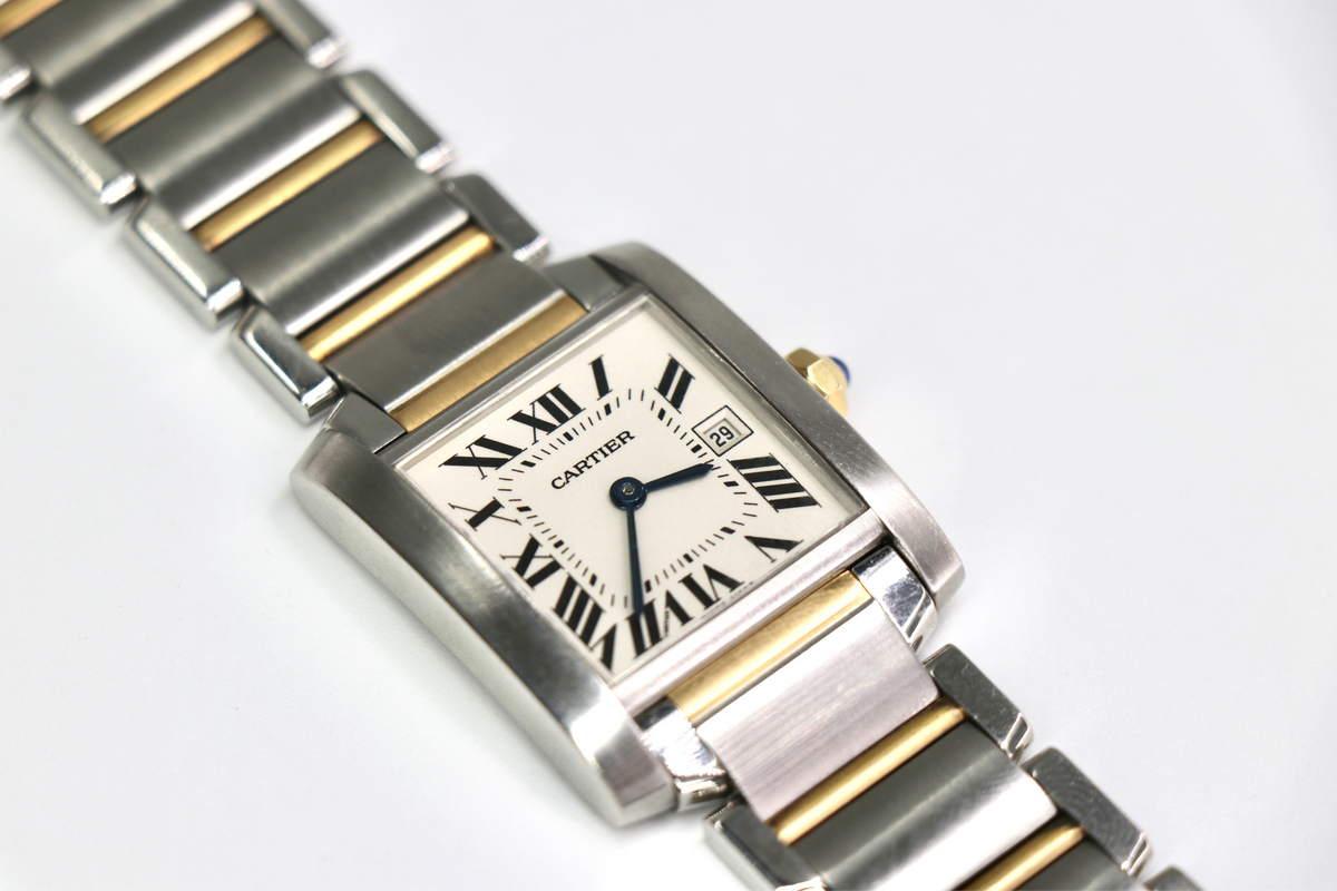 CARTIER Tank Française W51005Q4 25mm 18K Yellow Gold & Steel, White Dial
