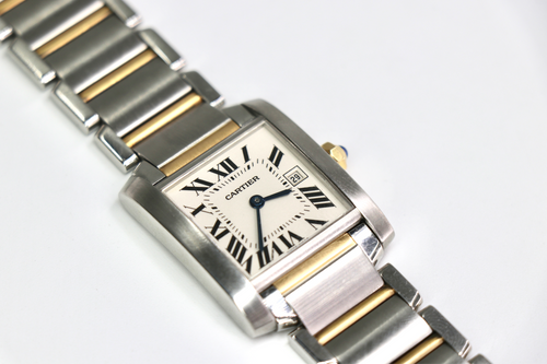 CARTIER Tank Française W51005Q4 25mm 18K Yellow Gold & Steel, White Dial