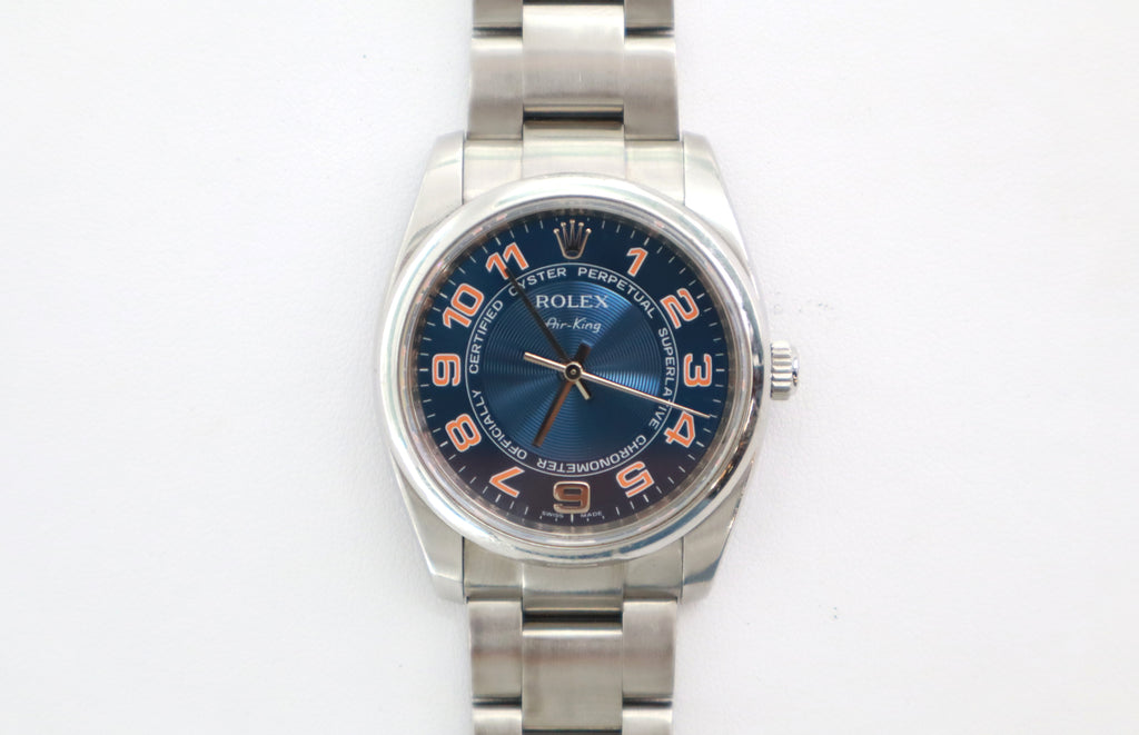 ROLEX Air-King 114200 34mm Oystersteel, Blue Concentric Dial, Watch & Box