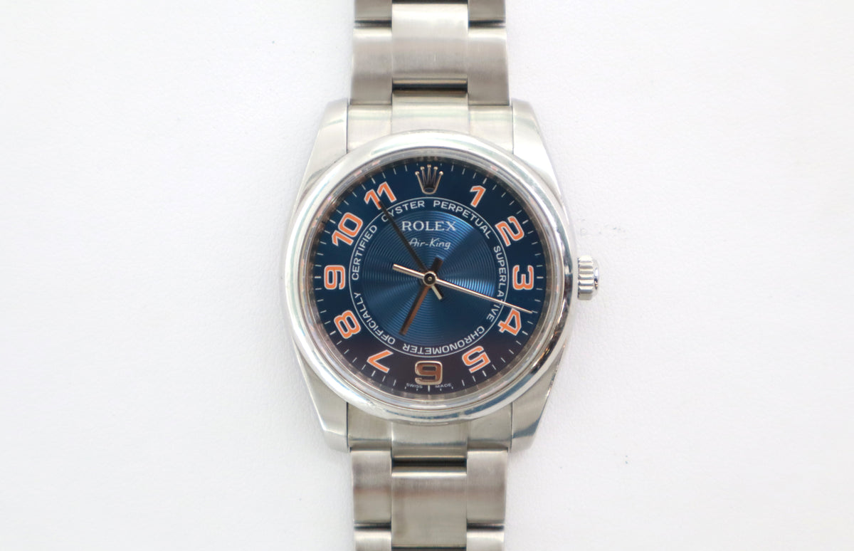 ROLEX Air-King 114200 34mm Oystersteel, Blue Concentric Dial, Watch & Box