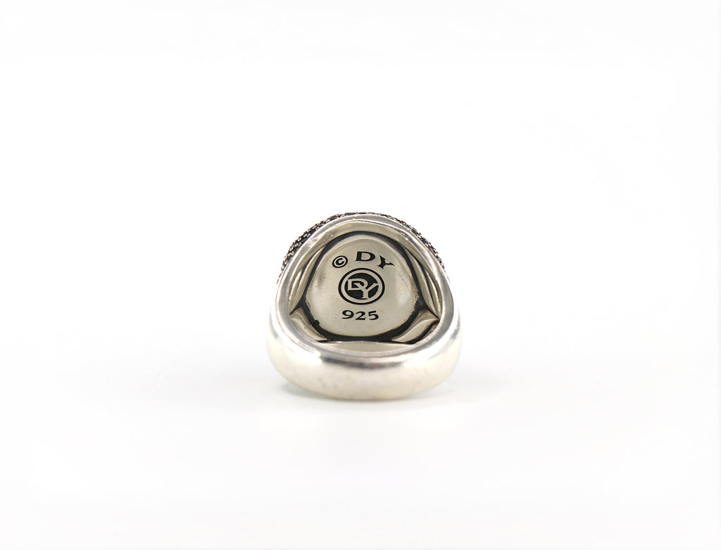 DAVID YURMAN Skull Ring, Sterling Silver, Black & Cognac Diamonds, Size 11/EU65
