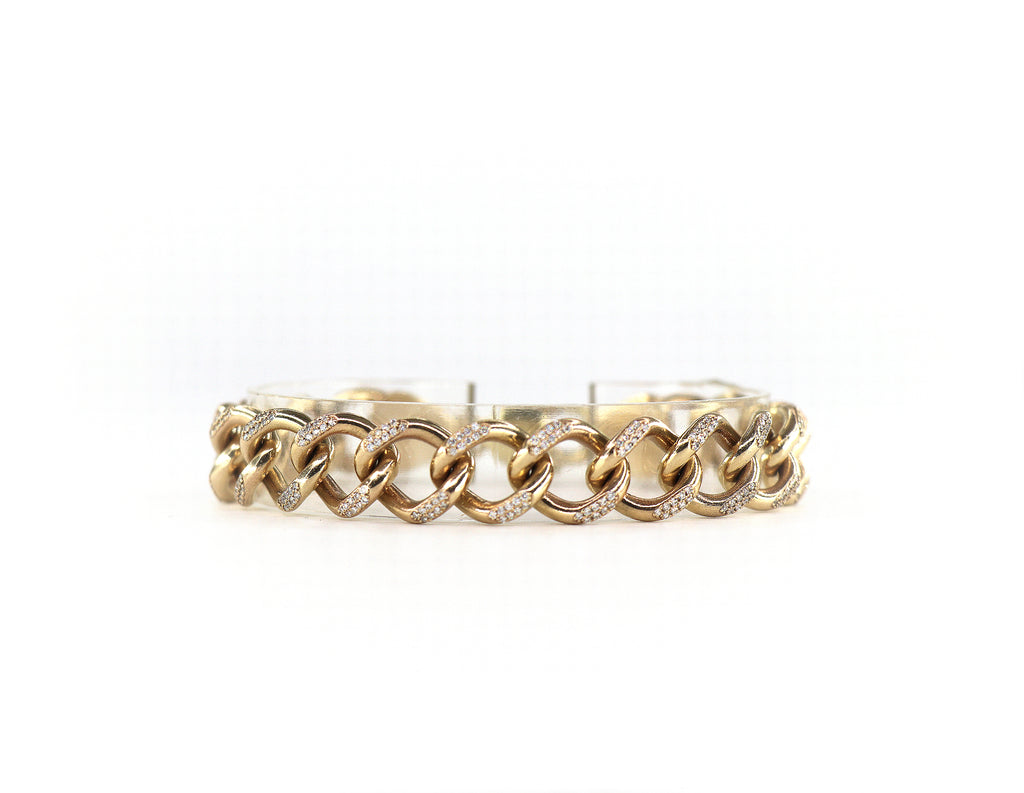 Cuban Link Diamond Bracelet 14K Yellow Gold, Diamonds, 13.7mm