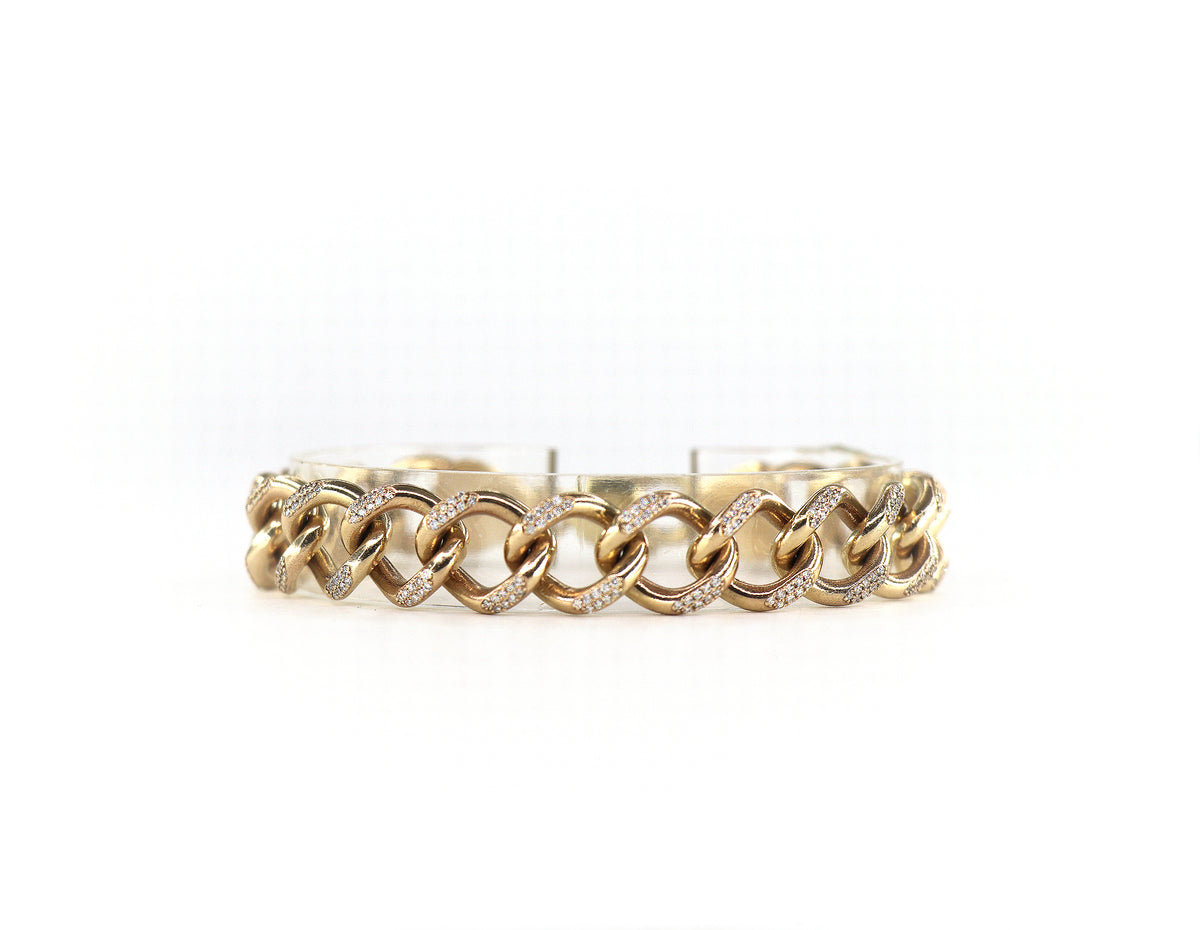 Cuban Link Diamond Bracelet 14K Yellow Gold, Diamonds, 13.7mm
