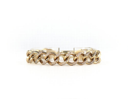 Cuban Link Diamond Bracelet 14K Yellow Gold, Diamonds, 13.7mm