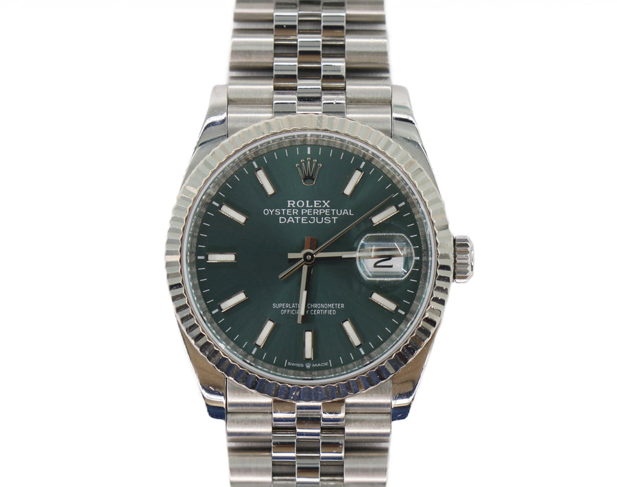 ROLEX Datejust 36 126234 36mm White Gold & Steel, Mint Green Dial, Watch & Box