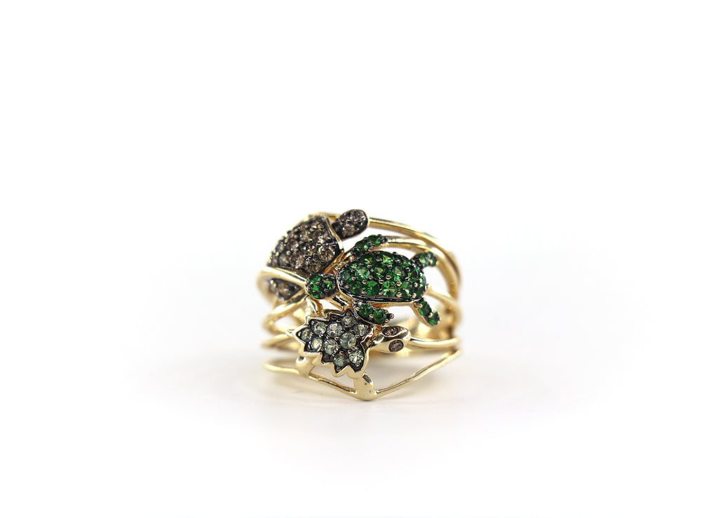 LE VIAN Turtle Ring 14K Honey Gold, Tsavorite & Diamonds, Size 7/ EU54