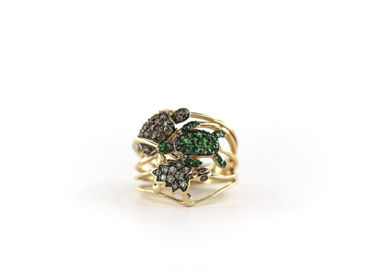 LE VIAN Turtle Ring 14K Honey Gold, Tsavorite & Diamonds, Size 7/ EU54