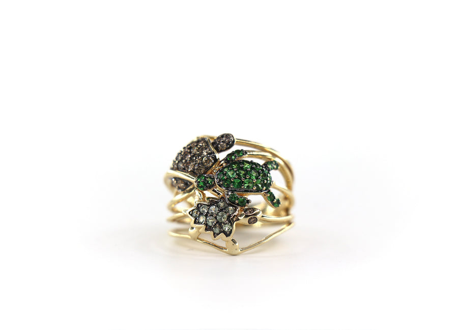 LE VIAN Turtle Ring 14K Honey Gold, Tsavorite & Diamonds, Size 7/ EU54