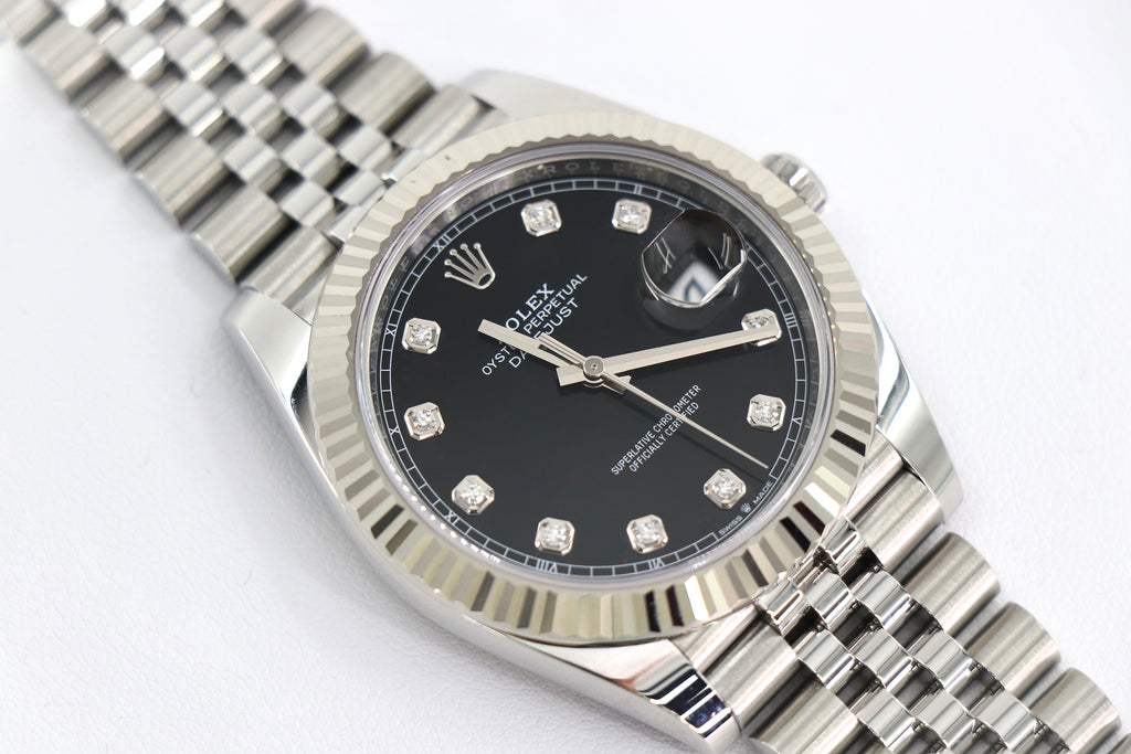 ROLEX Datejust 126334 41mm 18K White Gold & Steel, Black Diamond Dial, Full Set