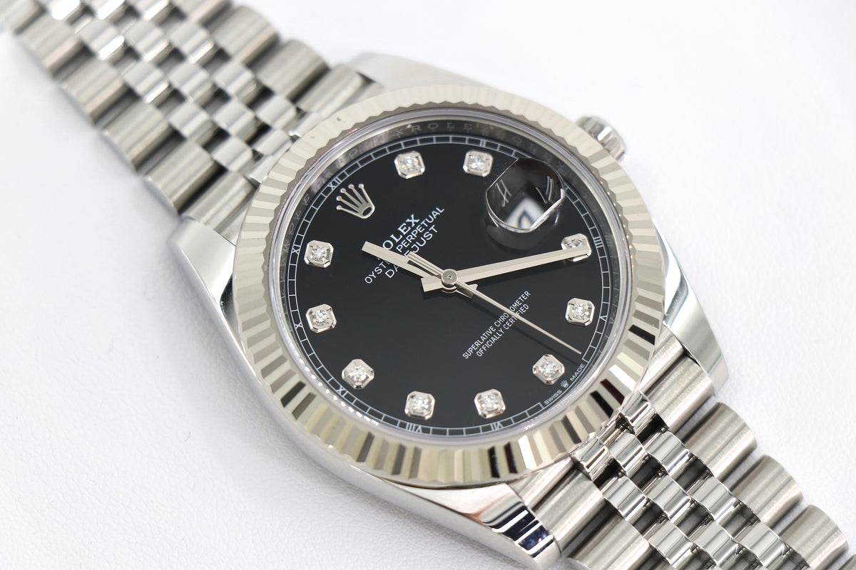 ROLEX Datejust 126334 41mm 18K White Gold & Steel, Black Diamond Dial, Full Set