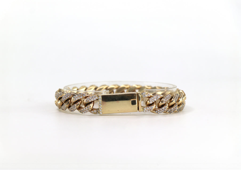 Cuban Link Diamond Bracelet, 14K Yellow Gold, Diamonds, 12.6mm