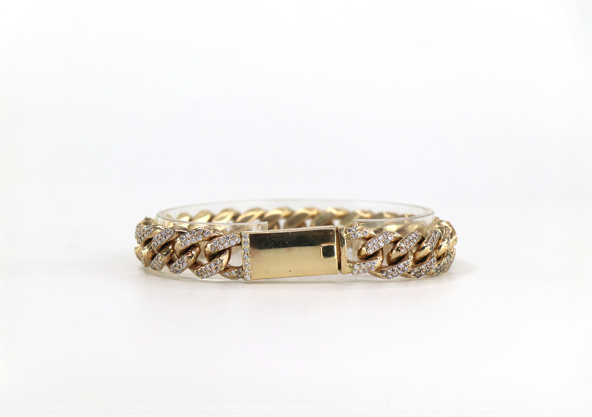 Cuban Link Diamond Bracelet, 14K Yellow Gold, Diamonds, 12.6mm