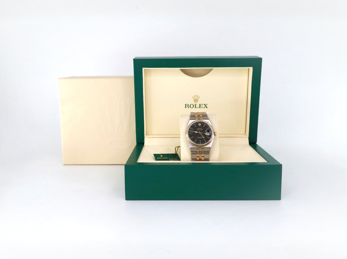 ROLEX Oysterquartz Datejust 17013 36mm 18K Yellow Gold & Oysterteel, Black Dial