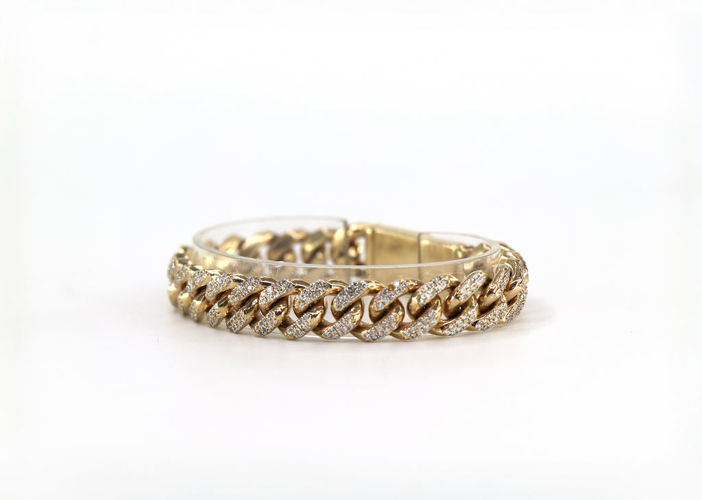 Cuban Link Diamond Bracelet, 14K Yellow Gold, Diamonds, 12.6mm