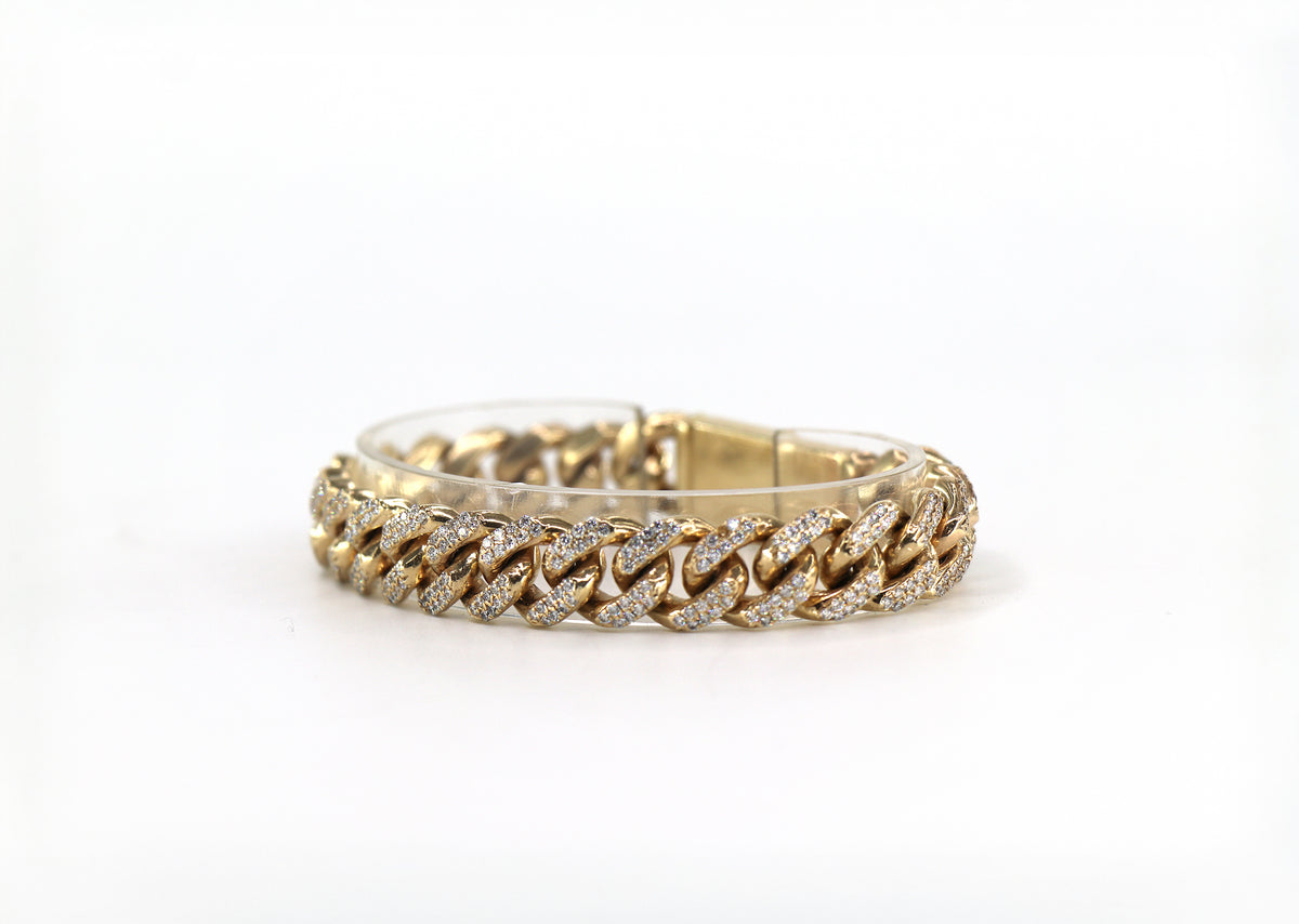 Cuban Link Diamond Bracelet, 14K Yellow Gold, Diamonds, 12.6mm