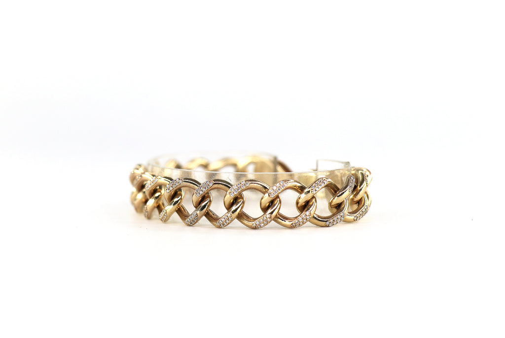 Cuban Link Diamond Bracelet 14K Yellow Gold, Diamonds, 13.7mm