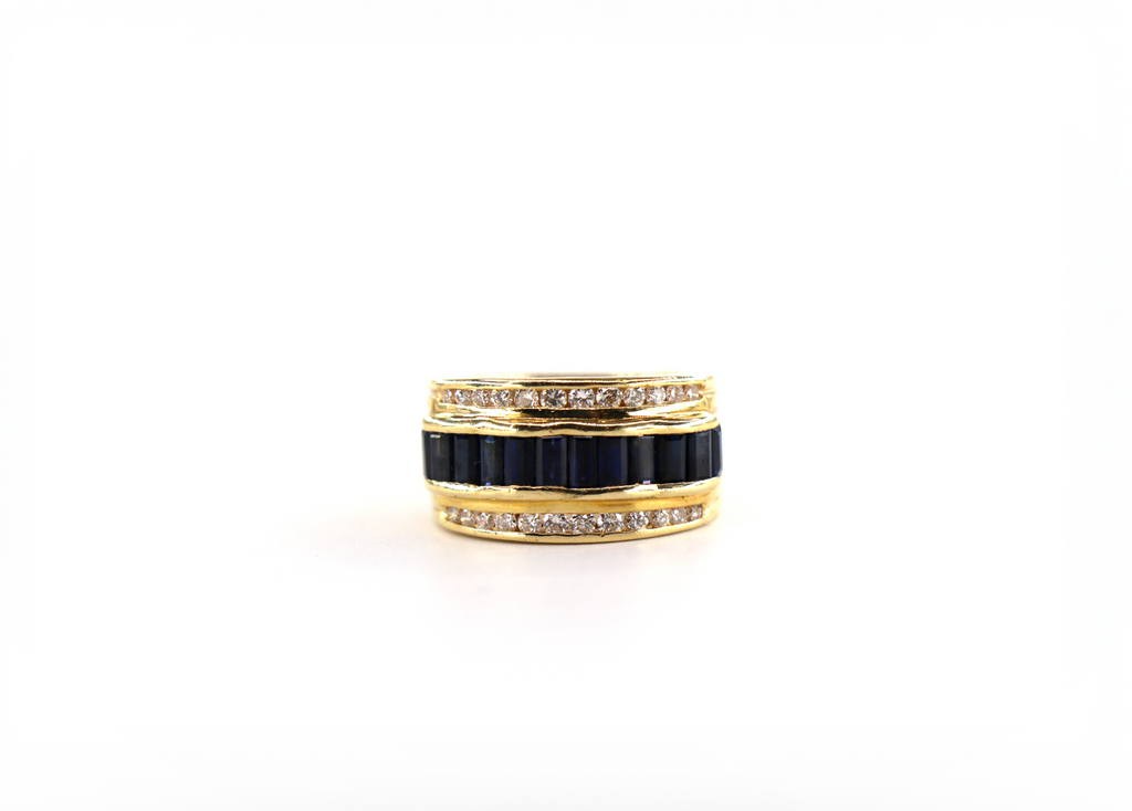 LE VIAN Baguette Sapphire Wide Ring 18K Yellow Gold, Sapphires, Size 6.5/ EU53
